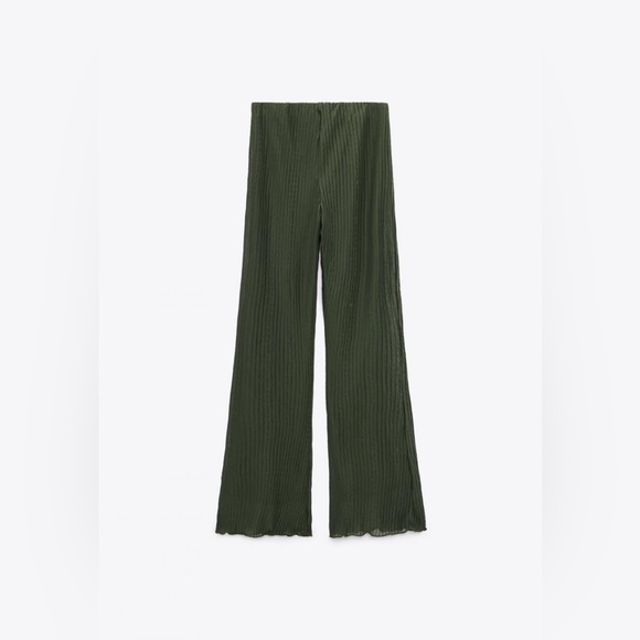 Zara Flared Pleated Pants Dark Green Zara Pants - Picture 5 of 7